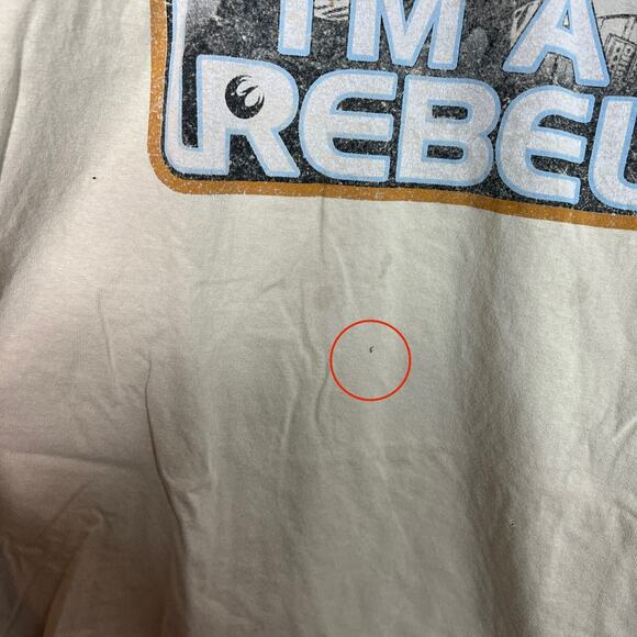 Disney Store Star Wars I'm A Rebel T-Shirt Classic Ringer Tee Tan FLAW Adult 2XL - Picture 7 of 8